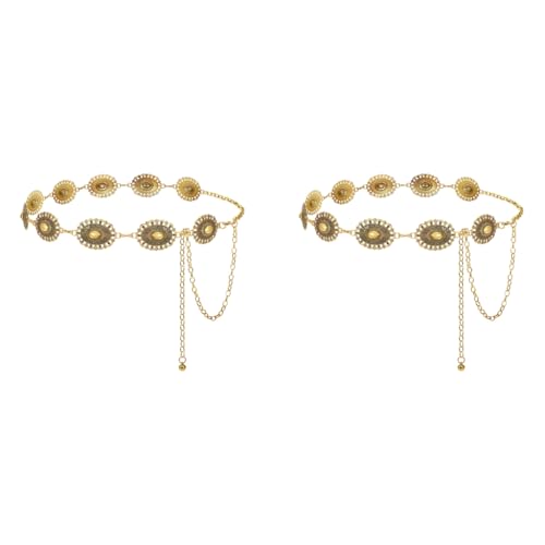 PALAY® Belt for Women Dresses Golden Metal Concho Hip Belt for Saree Fashion Vintage Waist Chain Adjustable Boho Western Ladies Belt Saree for Dresses Jeans Skirts X 2