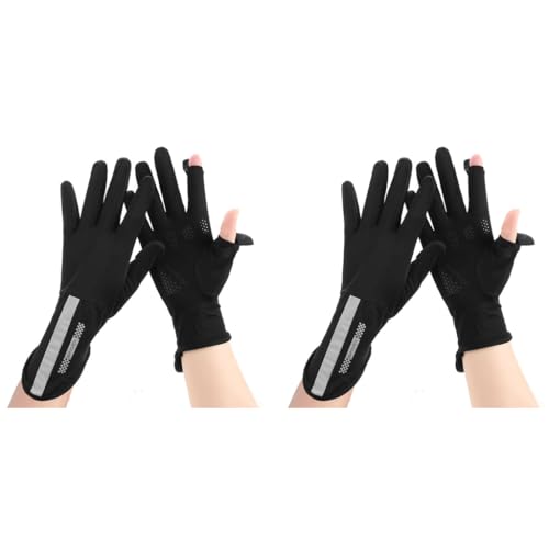PALAY® Driving Gloves for Women UV Protection Ice Silk Sun Open Finger Design Fashion Anti-slip Riding Black 2PCS