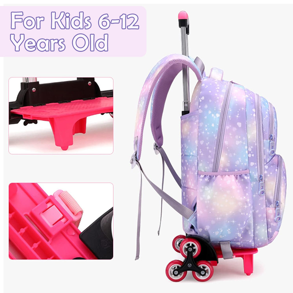 PALAY® School Backpack on 6-Wheel Backpack with Retractable Pull Handle School Backpack Detachable Wheel Stand Design Fashion Travel Backpack School Gift for Kids 6-12 Years Old