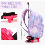 PALAY® School Backpack on 6-Wheel Backpack with Retractable Pull Handle School Backpack Detachable Wheel Stand Design Fashion Travel Backpack School Gift for Kids 6-12 Years Old