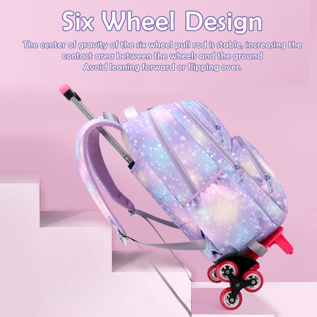 PALAY® School Backpack on 6-Wheel Backpack with Retractable Pull Handle School Backpack Detachable Wheel Stand Design Fashion Travel Backpack School Gift for Kids 6-12 Years Old