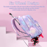 PALAY® School Backpack on 6-Wheel Backpack with Retractable Pull Handle School Backpack Detachable Wheel Stand Design Fashion Travel Backpack School Gift for Kids 6-12 Years Old