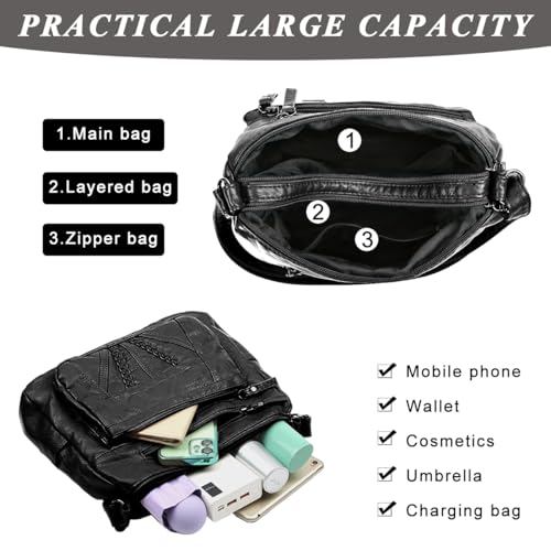 PALAY® Fashion Shoulder Bag for Women PU Leather Multi-Layer Compartment Sling Tote Crossbody Pouch Casual Travel Daily Commuting 3 PCS
