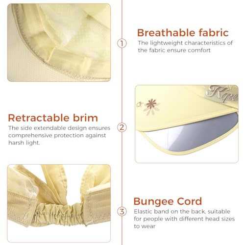 PALAY® Women Cotton Sun Hats Wide Brim Visor UV Protection Golf Cap with Retractable Side Brim Fashion Breathable for Beach Fishing Tennis Running Beige Free Size 3PCS