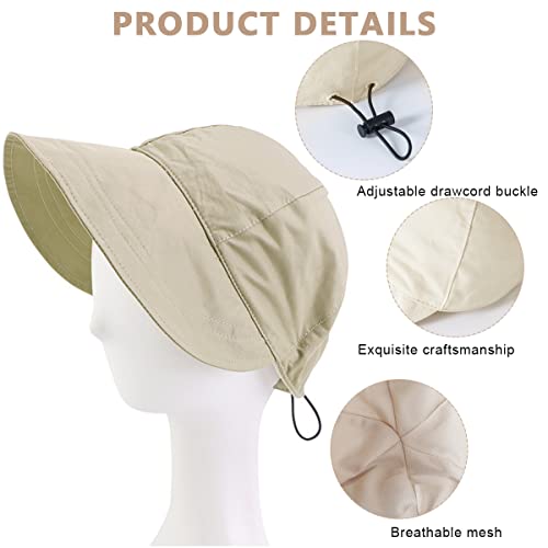 PALAY® Sun Hat for Women, Fashion Wide Brim UV Protection Bucket Hat with Drawstring Closure, Lightweight Quick Dry Cap (Beige)