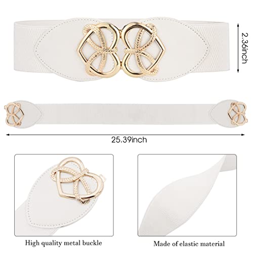 PALAY® Women Retro Wide Elastic Waist Belt for Stylish Dress -White