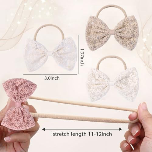 PALAY® 4Pcs Bow Headband for Baby Girl Elastic Hair Bands for Babies Soft Cute New Born Baby Hair Band for Baby Girls, Newborn, Infant, Toddler Shower Gift