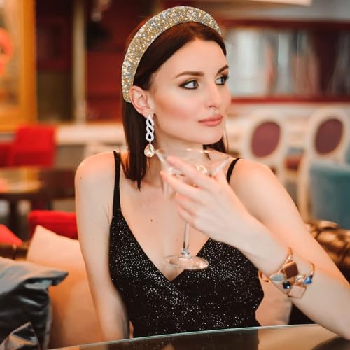 PALAY® Glitter Hair Band for Women Stylish Rhinestone Headband for Women Wide Bridal Hairband for Women Ladies Birthday Gift Party Wedding