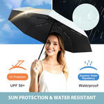 PALAY® Compact Umbrella for Sun Rain Protection Auto Open Close Travel Folding with Flower Charm Strap Black Tape UV 8 Dual Ribs Anti-Slip Rubber Handle Outdoor Commute 2PCS