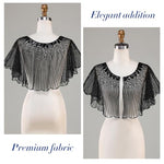 PALAY® Lace Shrugs Shawl for Women Stylish Sheer Cape Cover Up Wraps Black Sequin for Wedding Dress Off Shoulder Strapless Dresses 2PCS