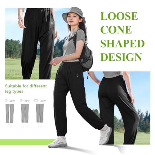 PALAY® Womens Hiking Pants UPF 50+ Lightweight Quick Dry Outdoor Travel Joggers Sun Protective Athletic Lounge Trousers Breathable Cooling High Waist Casual Wear One Size Fits 40-80kg Black