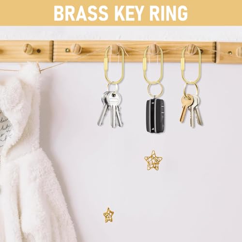 PALAY® Loop Buckles 2.36 inch Screw-Lock Oval Carabiners Connection Lock Golden Copper Twist Lock D-Ring Multipurpose Carabiner Locks for Hanging & Securing,with 4 Keyring
