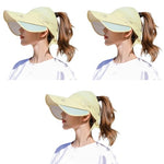 PALAY® Women Cotton Sun Hats Wide Brim Visor UV Protection Golf Cap with Retractable Side Brim Fashion Breathable for Beach Fishing Tennis Running Beige Free Size 3PCS
