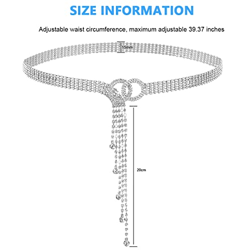 PALAY® Rhinestone Belt for Women Fashion Womens Belts for Dress Metal Tassel Waist Belts Women Silver Shiny Crystal Belt for Jeans Blouse Blazer Dress