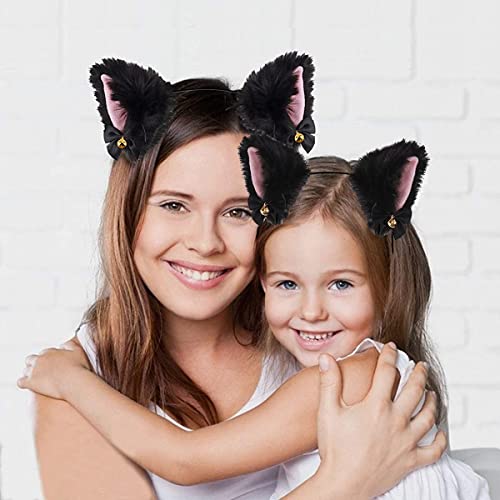 PALAY® Cat Ears Headband for Women Girls - Furry Fox Ears Hair Band, Lace Neck Choker & Fur Tail Set, Bow Bells Headwear Hair Hoop Anime Cosplay Costumes for Halloween Party