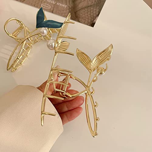 PALAY® Hair Claw Clip for Women Large Stylish Mermaid Pearl Hair Clip Clutcher Ladies Non-Slip Metal Hair Jaw Clips, Strong Hold Elegant Bun Hair Styling Clamp Hair Accessories Gift 3 PCS