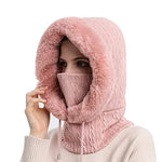 PALAY® Winter Caps for Women Girls One-piece Knit Thick Warm Winter Hat with Neck Hood Scarf & Windproof Mask, Fashion Snow Proof Fleece Lined Winter Hat for Outdoor, Riding, etc (Pink)