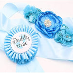 PALAY® Mom to Be Flower Sash Set - Baby Shower Daddy to Be Corsage Pin - Flower Belt for Maternity Dress - Pregnancy Photo Props Supplies-Blue