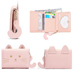 PALAY® Small Wallet for Women Fashion Girls Cute 3D Cat Face Glitter Ears Wallet with Tail Tri-Folded Wallet ID Card Case with Zipper Pocket