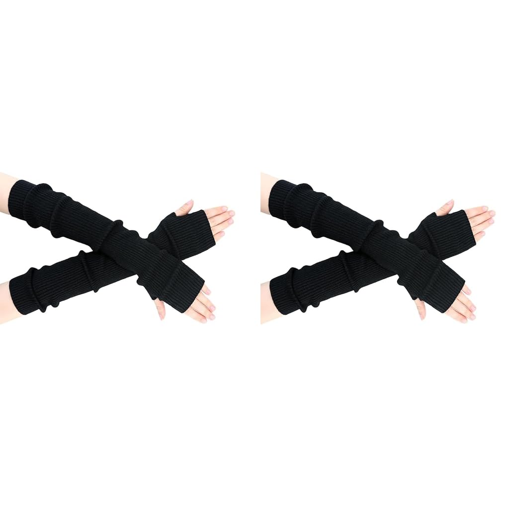PALAY Arm Warmers for Women featuring 50cm Long Fingerless Knitted Design | Black 2PCS
