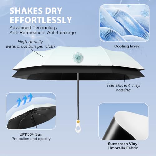 PALAY® Compact Umbrella for Sun Rain Protection Auto Open Close Travel Folding with Flower Charm Strap Black Tape UV 8 Dual Ribs Anti-Slip Rubber Handle Outdoor Commute 2PCS