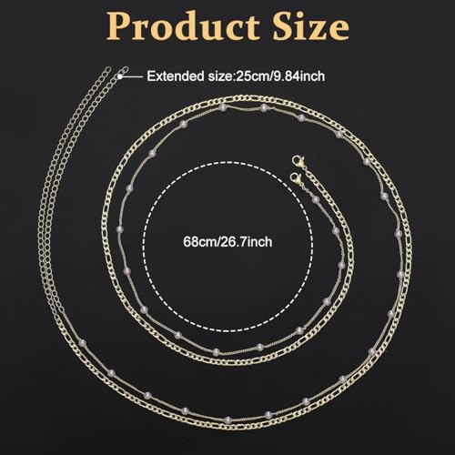 PALAY® 2pcs Pearl Waist Chain for Women Stylish Saree Gold Plated Belly Chain 2-Layered Ladies Body Hip Chain for the Waist Bikini Jewelry - 26-42in