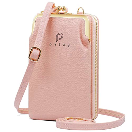 PALAY® Women Crossbody Phone Bag Ladies Wallet Small Soft PU Leather Cell Phone Purse Mini Shoulder Bag with Strap Card Slots (Pink)