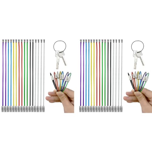 PALAY® 32PCS Stainless Steel Keychain, 1.5mm Coated Wire Keychain Cable Large Key Rings for Luggage Tags, Key Tags, Keyrings, Kitchen Utensils (15cm*1.5mm)