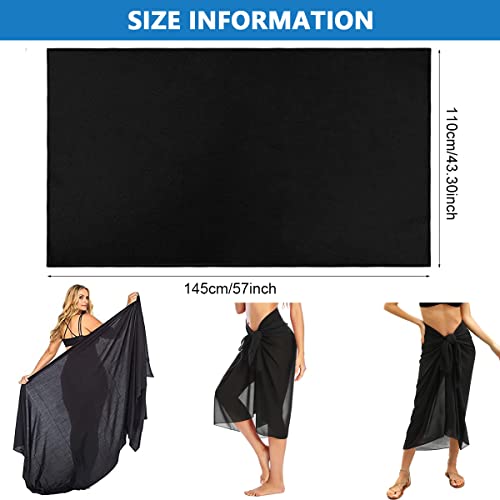 PALAY® Sarong Beach Coverups Long Chiffon Swimsuit Coverup Sarongs for Women Beach Wear Bikini Wrap Sheer Coverup - Black, 57 Inch