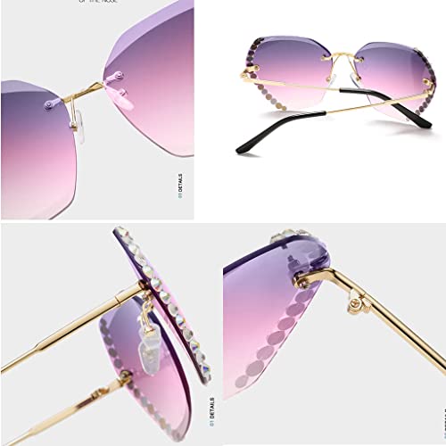 PALAY® Sunglasses for Women Stylish with Storage Case Cleaning Wipe Unique Cool Frameless Dragonfly Wing Shaped Sunglasses (Yellow and Pink)