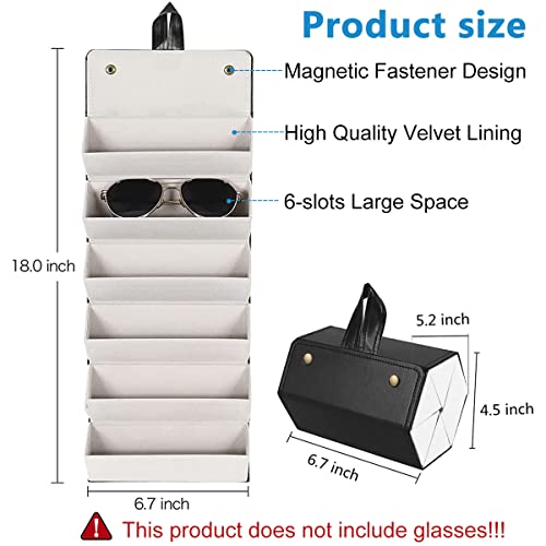 PALAY® 6 Slot Portable Folding Sunglasses Organizer Box Men Women Eyewear Sunglass Holder Wall Hanging Glasses Holder Rack Sunglass Case Multiple Sunglasses Spectacle Case(Black)