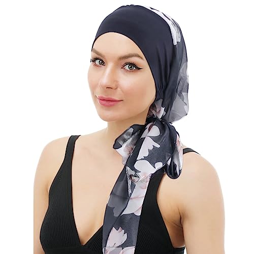 PALAY® Chiffon Head Scarf for Women Stretchy Headwear Fashion Floral Print Headwrap Chemo Cap Headwear Hair Turban Cap for Women Headwear