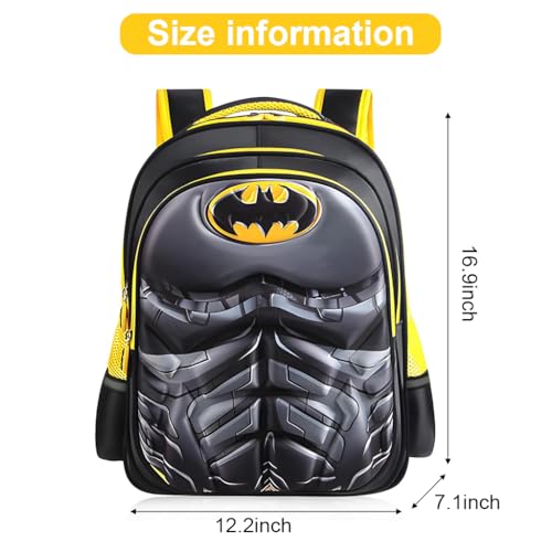 PALAY® School Kids Backpack 3D Cartoon Batman Print Hard Shell Backpack Lightweight School Backpack Padded Shoulder Strap And Lift Handle Waterproof School Backpack School Gift for Kids 6-10 Years Old