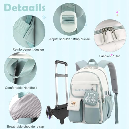 PALAY® School Backpacks for Girls with Wheels Children's Backpack Lightweight School Bags Waterproof Backpacks for Girls