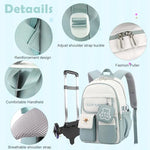 PALAY® School Backpacks for Girls with Wheels Children's Backpack Lightweight School Bags Waterproof Backpacks for Girls