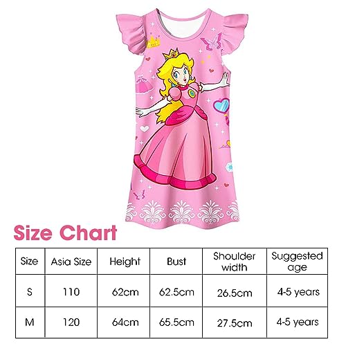 PALAY® Girls Dress Princess Peach Dress Costume for Toddler Kids, Cartoon Ruffle Sleeve Summer Homewear Dresses Silk-Feel Party Dress for Girls 5-6 Years Old Gift, Pink