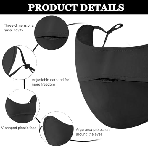 PALAY® Sun Protection Face Cover for Women Prevent Light Aging UV Outdoor Breathable Summer Cool Ice Silk Mask with Adjustable Drawstring Ear Loops Design Washable 3PCS