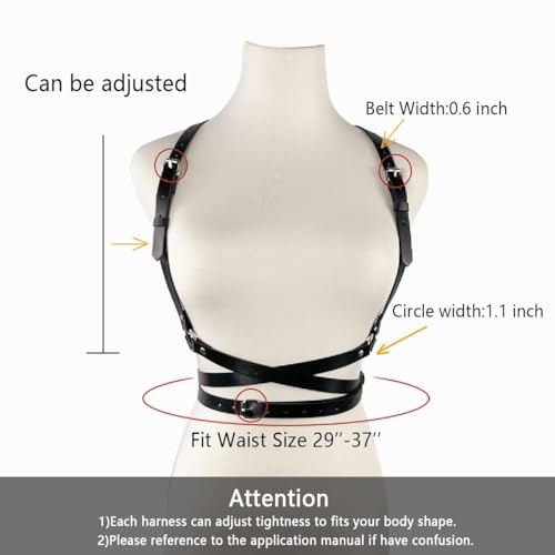 PALAY® Body Punk Waist Belt for Women Girls Fashion Gothic Vest Leather Belt Skinny Adjustable Shoulder Strap Body Belt for Shirt Blouse Dress Party, Black