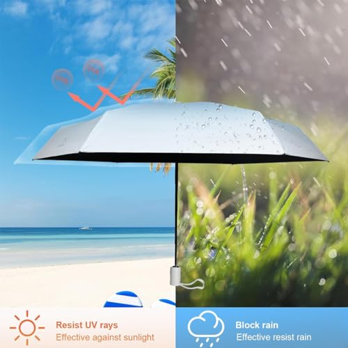 PALAY® Automatic Folding UV Umbrella for Women Kids 8 Fiber Ribs Gradient Modern Style Travel Rain Sun Proof UPF 50 One Button Open Close Ultra Lightweight Azure Blue 2PCS