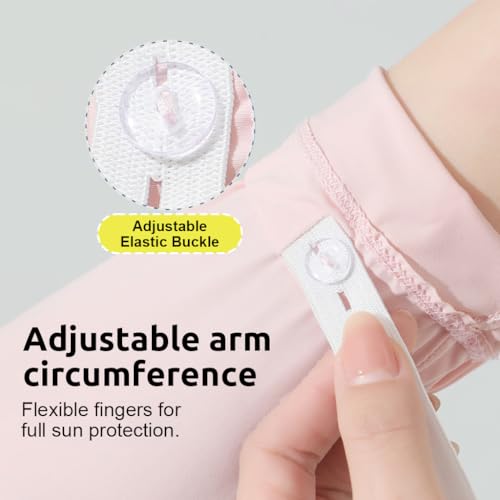 PALAY® Hand Gloves for Sun Protection with Arm Sleeves for Women, Ice Silk Cooling Sun Protection Gloves Women Non Slip Summer Outdoor UV Arm Sleeves for Bike Riding - Pink, Wrist Opening - 3 Pairs