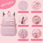 PALAY® Girls Shool Backpack Set of 3Pcs Girls Shool Backpack Hand Bag and Pencil Pouch Set Vibrant Pink Print Schoolgirls Backpack Large School Backpack Set School Gift Children's Day Gift