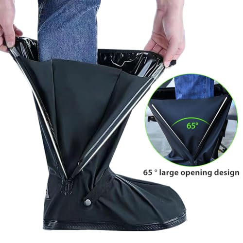 PALAY® Waterproof Shoe Cover Zip-up Calf-length with Elastic Ankle Strap Wear-resistant PVC Anti-skid Long Sleeve for Boots High Shoes Size UK 4 One Pair 2PCS