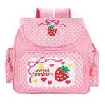 PALAY® Kawaii Canvas Backpack for Girls Pink Sweet Strawberry Embroidery Decal Lace Travel Multi Pockets Book Bag Casual Day Bag Children's Day Gift