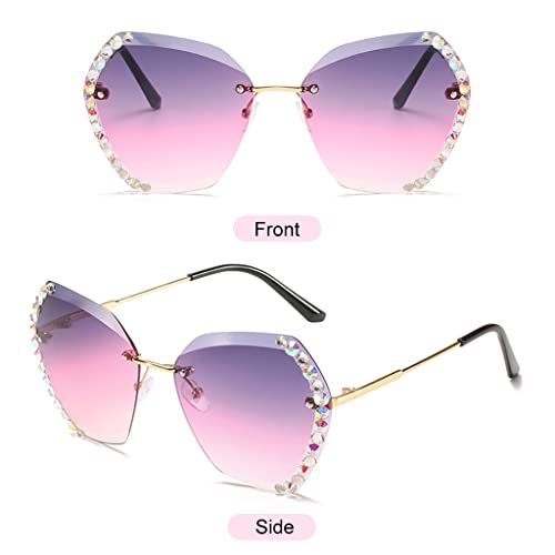 PALAY® Sunglasses for Women Stylish with Storage Case Cleaning Wipe Unique Cool Frameless Dragonfly Wing Shaped Sunglasses (Yellow and Pink)