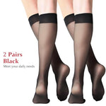 PALAY® 2Pairs Womens Sheer Knee High Stockings, Ultra Stretchable Trouser Socks Over Summer Calf Stockings for Airplane, Flight, Travel Circulation, Black