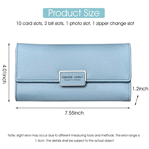 PALAY® Leather Solid Color Wallet for Girl,Card Holder Card Pouch Snap Button Closure-Blue