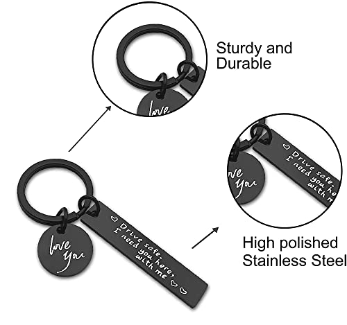 PALAY® Metal Drive Safe Keychain For Boyfriend With Gift Box- Drive Safe I Need You Here With Me I Love You Keychain Gifts For Husband Boyfriend Birthday Gifts (Black)