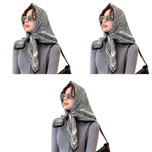 PALAY® Satin Scarf for Women Stylish Silk Ladies Square Scarves Print Hair Soft Comfy Head Neck Stole 35x35in 3 PCS