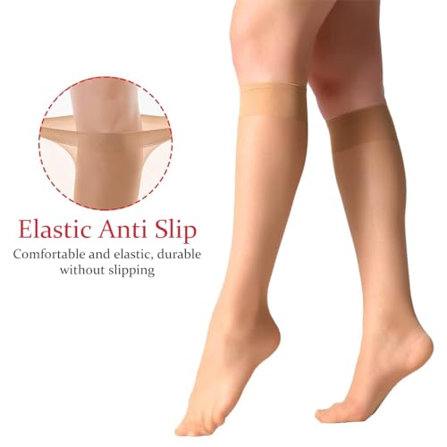 PALAY® 2Pairs Womens Sheer Knee High Stockings, Ultra Stretchable Trouser Socks Over Summer Calf Stockings for Airplane, Flight, Travel Circulation, Beige