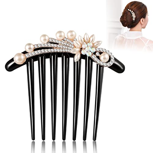 PALAY® Hair Comb Clip for Women, Pearl Hair Comb Clips, Rhinestone Side Comb Hair Bun Clip, French Hair Stick for Buns for Daily Use or Party